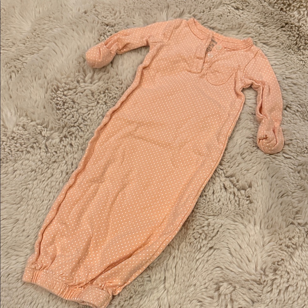 Carters Peach Polka Dot Baby Gown Girls Sleep Sack Newborn